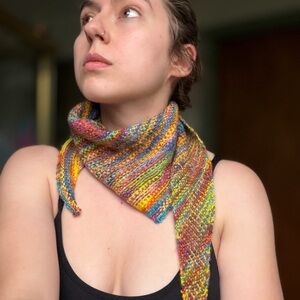 Hand Knit Multicolor Knit Triangle Scarf - Women Accessories